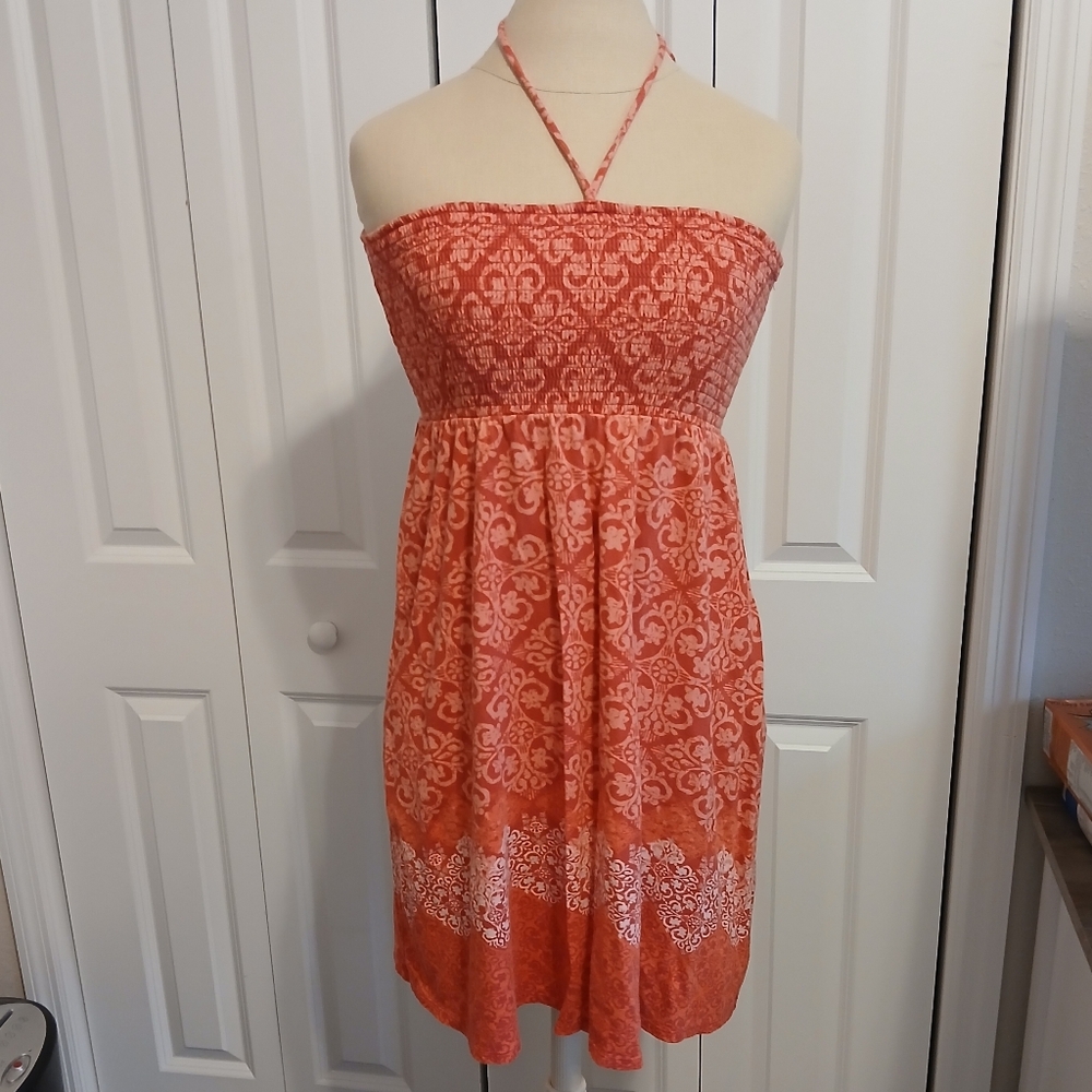 Ladies Gap Cute Fun Halter Strapless Smocked Sundress Dress Small